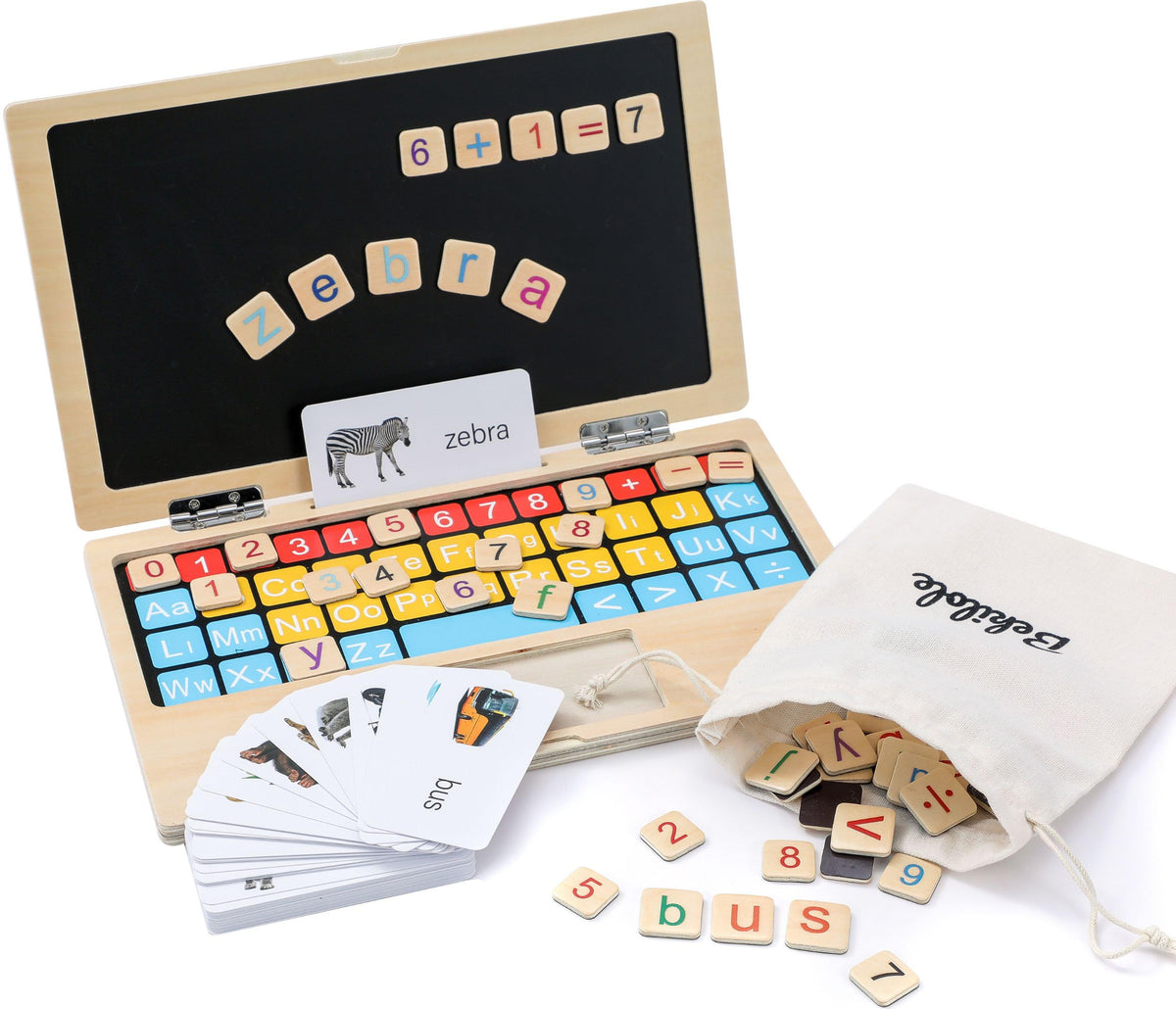 Todller First Wooden Laptop - Montessori Play & Learn Set