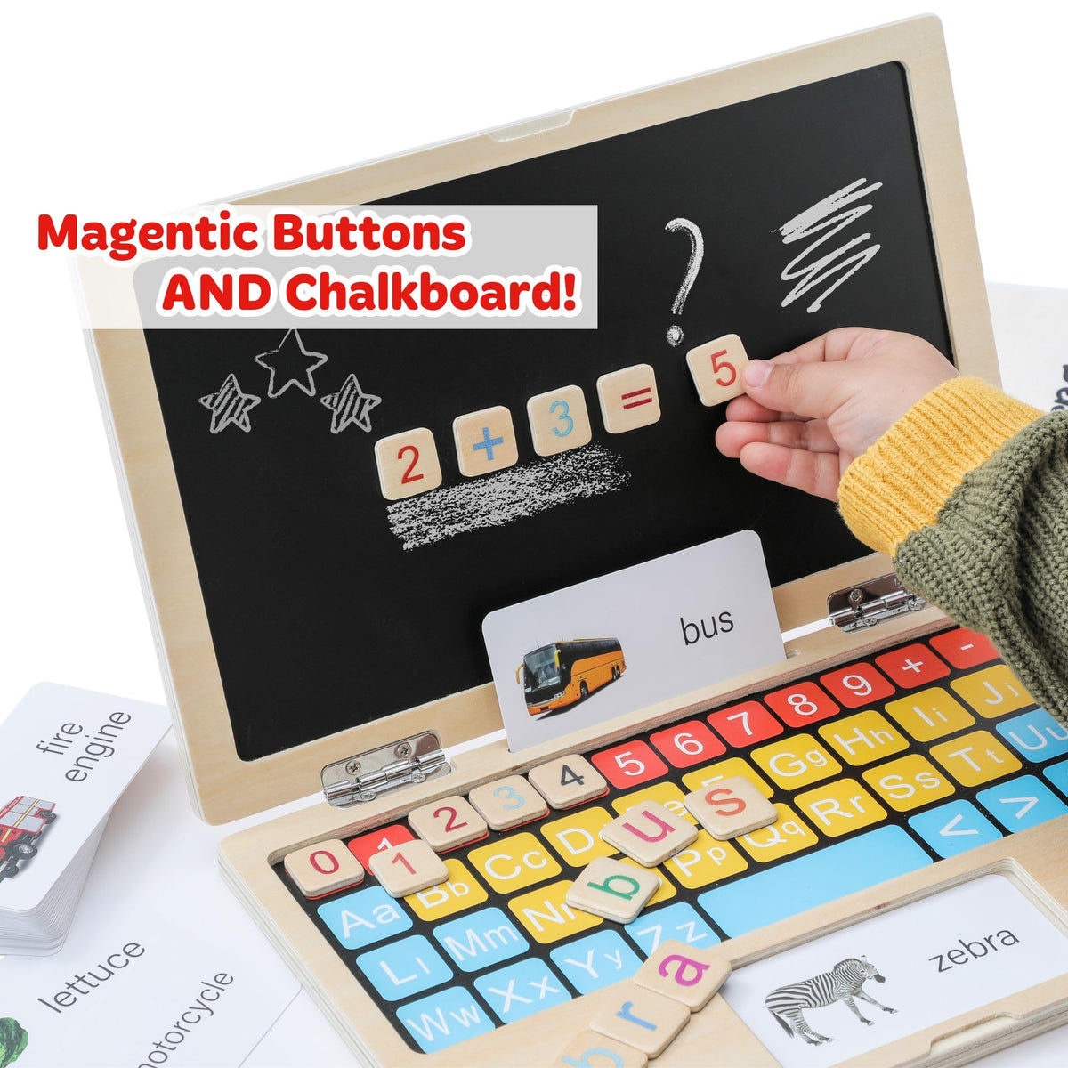Todller First Wooden Laptop - Montessori Play & Learn Set