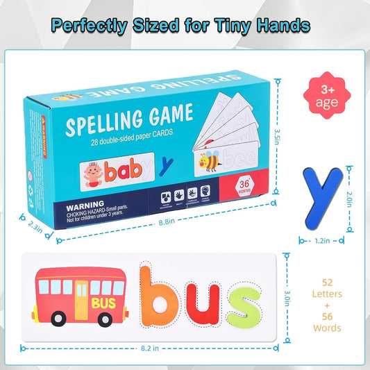 Little Spellers ABC Word Builder Wooden Letter Matching Game with 52 Wooden Letters 56 Word Cards for Kids Ages 3 to 6