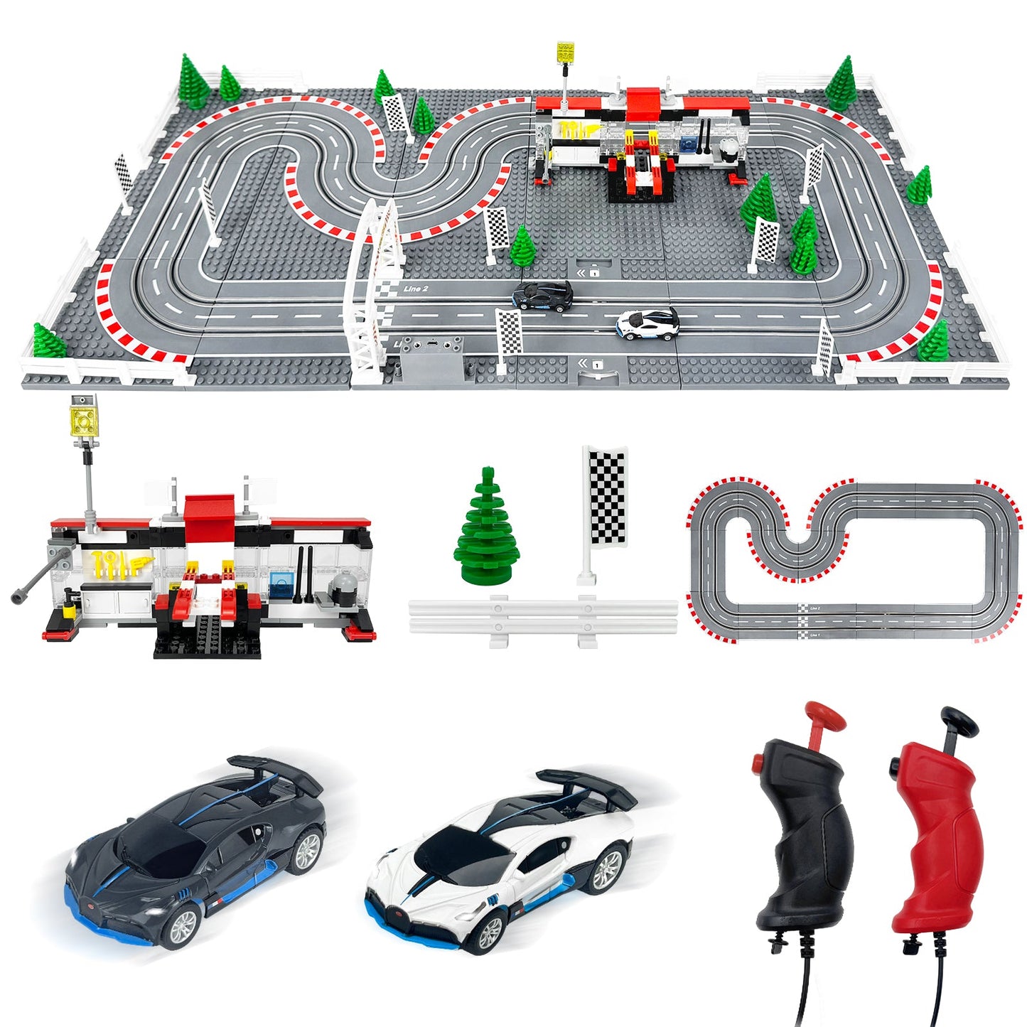Slot Cars Race Track Sets, with 2 tracks 2 controllers 2 cars, Adjustable Speed, Block Building Slot Car Race Set,Christmas present， Toys Gifts