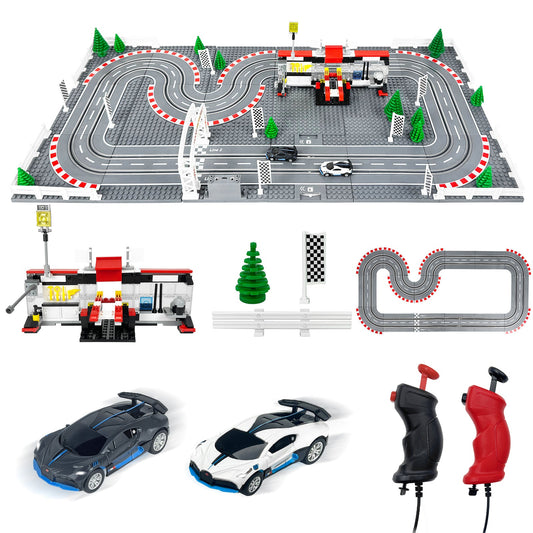 Slot Cars Race Track Sets, with 2 tracks 2 controllers 2 cars, Adjustable Speed, Block Building Slot Car Race Set,Christmas present， Toys Gifts