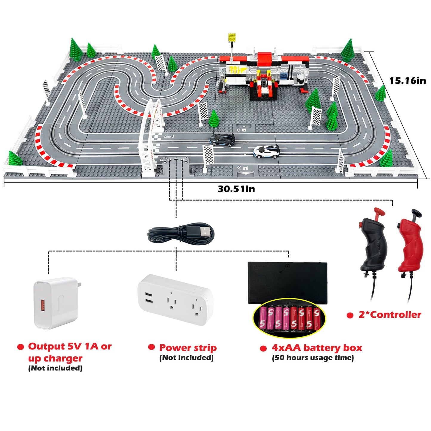 Slot Cars Race Track Sets, with 2 tracks 2 controllers 2 cars, Adjustable Speed, Block Building Slot Car Race Set,Christmas present， Toys Gifts